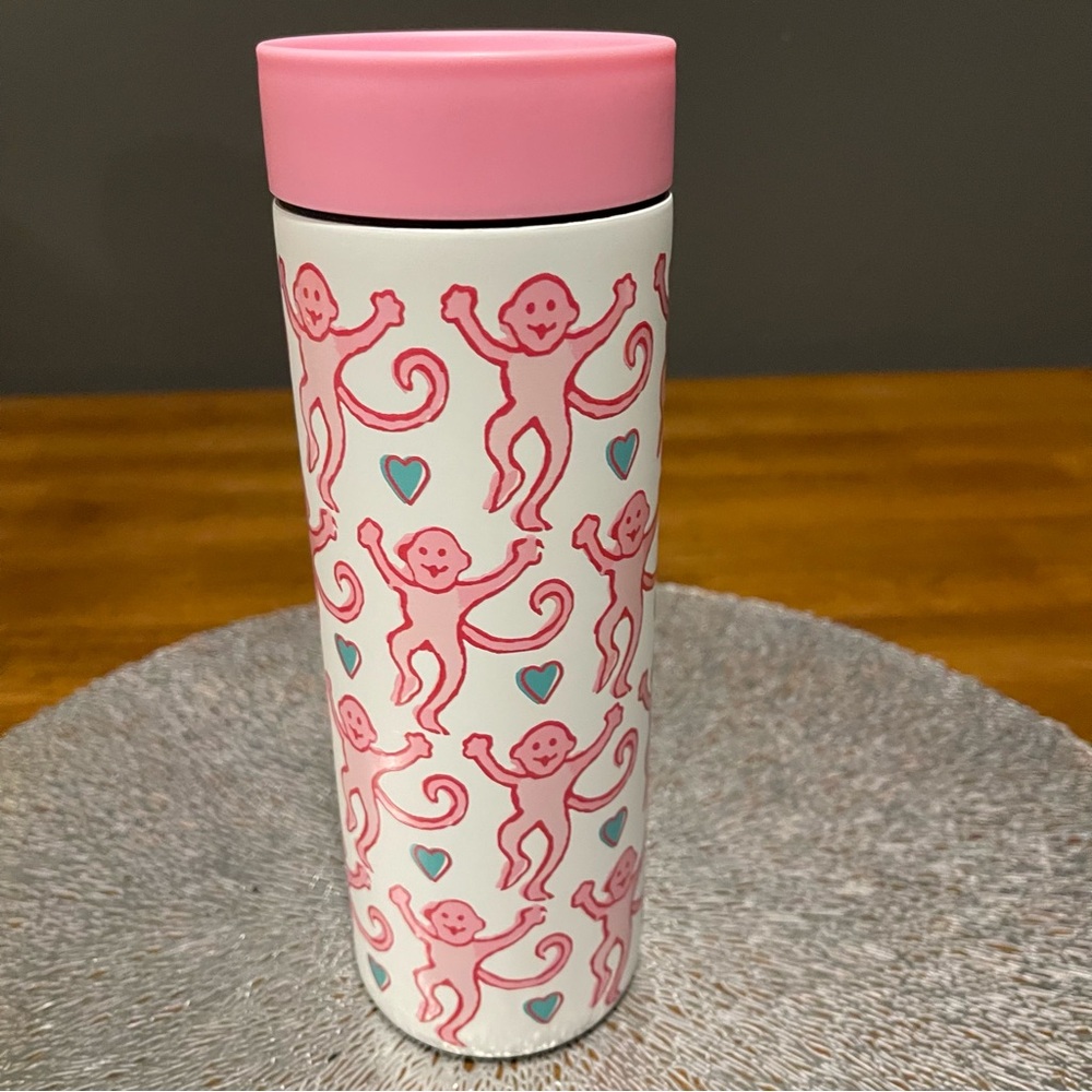 Starbucks Roller Rabbit Pink and White Tumbler with Monkeys - Picture 3 of 5